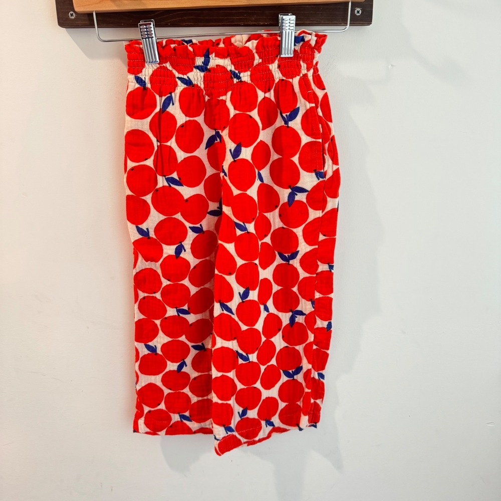 Hanna Andersson Kids Red Apple Print Cotton Gauze Pants Size 110 US 5